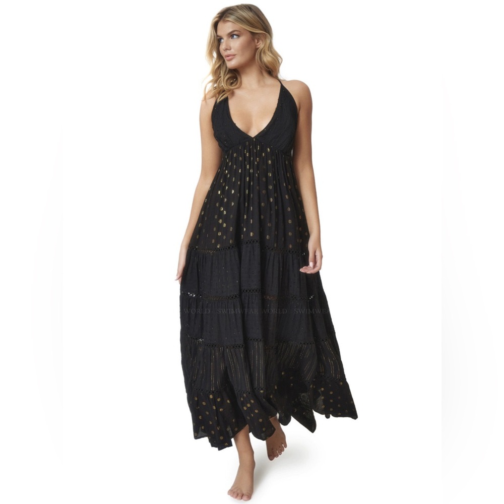 NWT PQ Swim Amelie Crochet Maxi Dress in Black, Women's Size M/L